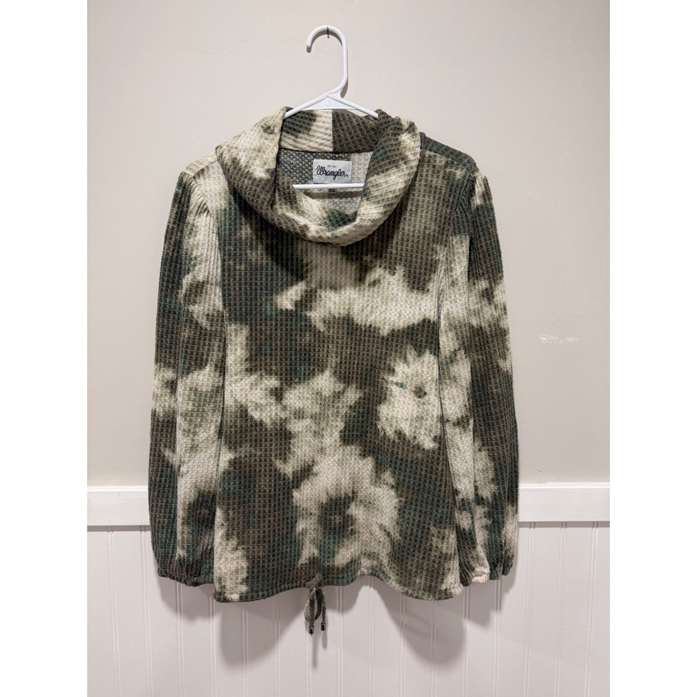 Wrangler Cowl Neck Pull Over Long Sleeve Top Green Cream Fall Women Size Large